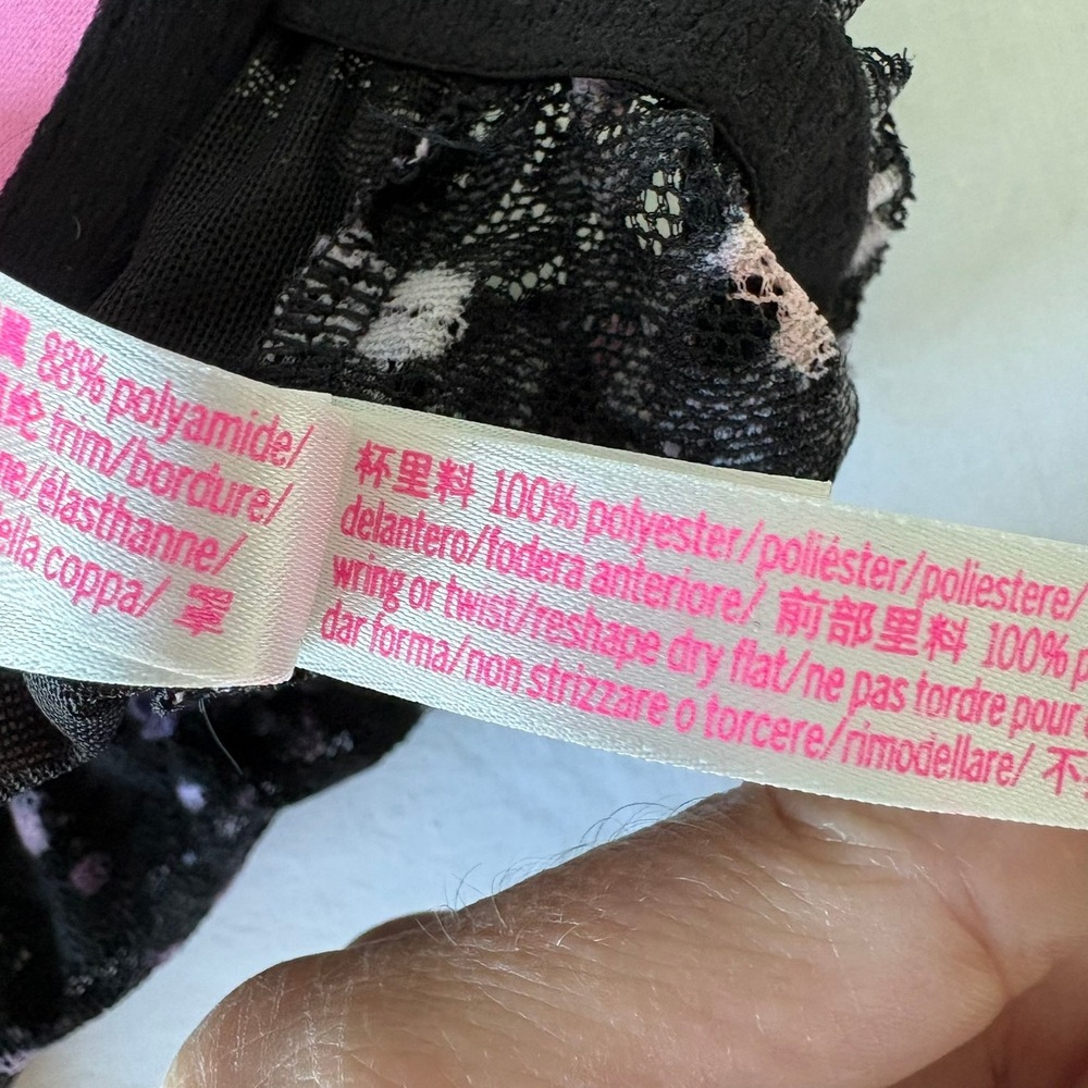 Victoria's Secret PINK Lace Bralette Black Floral Splatter Lightly Lined Medium - Picture 12 of 16